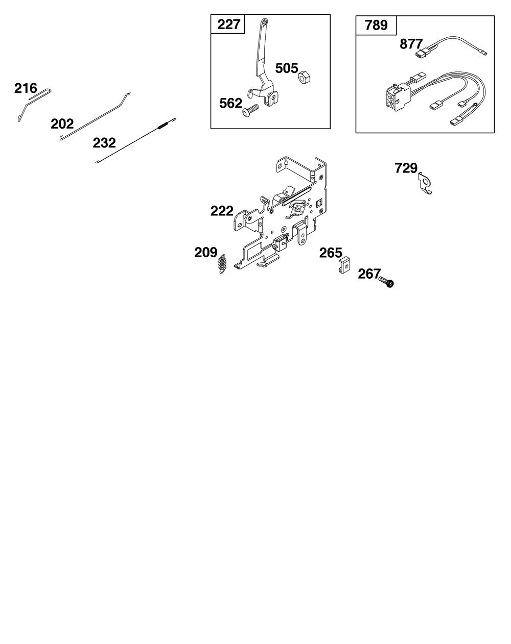 Controls Group Diagram and Parts List for 31R877-0001-B5 200000 - 399999 Briggs and Stratton Engine
